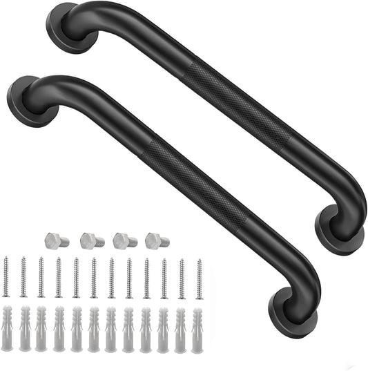 2 Pack Shower Grab Bars for Bathroom 16 Inch Black Stainless Steel Anti-Slip Knurled Grip Home Care Bath Handrail Safety Hand Rail Support for Showers Seniors Elderly Assist Handicap Bath Handle
