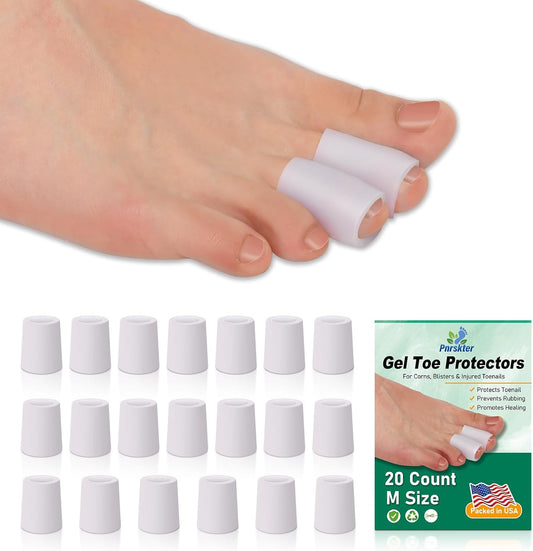 Pnrskter Gel Toe Protectors Caps - Open Toe Sleeves(20pcs-Medium), Toe Covers Toe Tubes for Blisters, Corns, Calluses, Hammer Toes, Rubbing, and Ingrown Toenails