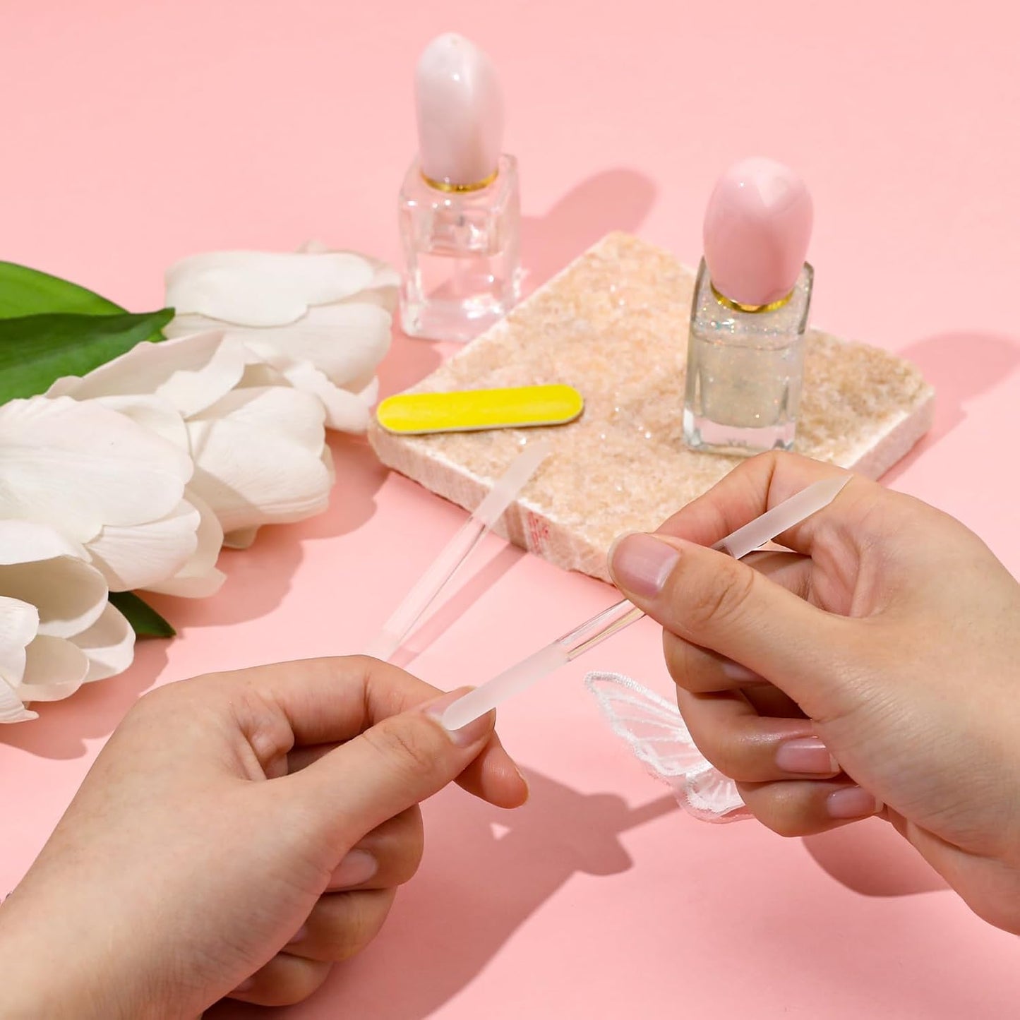 Glass Cuticle Pusher Set of 2 Cuticle Remover Tool Glass Nail Cuticle Trimmer Stick Double Sided Glass Manicure Sticks Angled Cuticle Filing Pusher