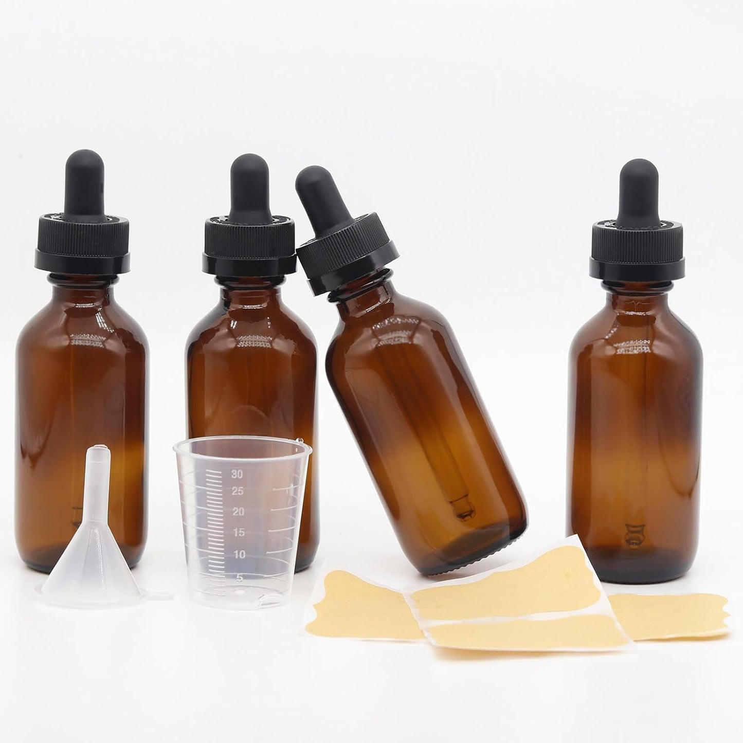 4 pack,amber glass dropper bottles 2 oz,60 ml dark empty tincture bottles with dropper,alcohol,hair oil bottle,perfume,essentia,small,eye,droppers for oils,medicine,pipette,drip drop,travel