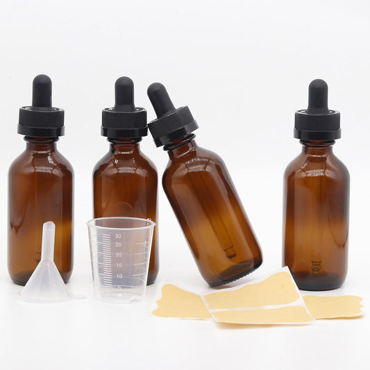 4 pack,amber glass dropper bottles 2 oz,60 ml dark empty tincture bottles with dropper,alcohol,hair oil bottle,perfume,essentia,small,eye,droppers for oils,medicine,pipette,drip drop,travel