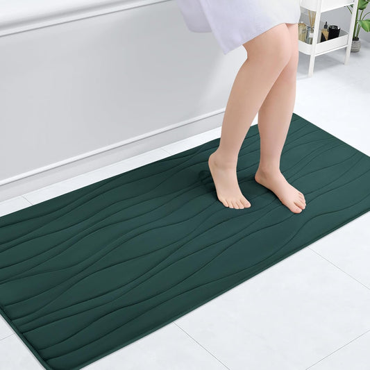 Buganda Memory Foam Bathroom Rug Mat 47x20, Extra Soft and Absorbent Bath Mats, Non-Slip and Machine Washable Bath Rugs for Bathroom Floor,Tub and Shower, Dark Green