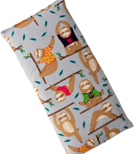 Microwave Heating Pad Filled With Flax Seed and Choice of Dried Herbs, Herbal Cold Pack, Good Size for Back Pain and Cramps, Hot and Cold Therapy, 6" x 12" (Yoga Sloth, Peppermint & Chamomile)