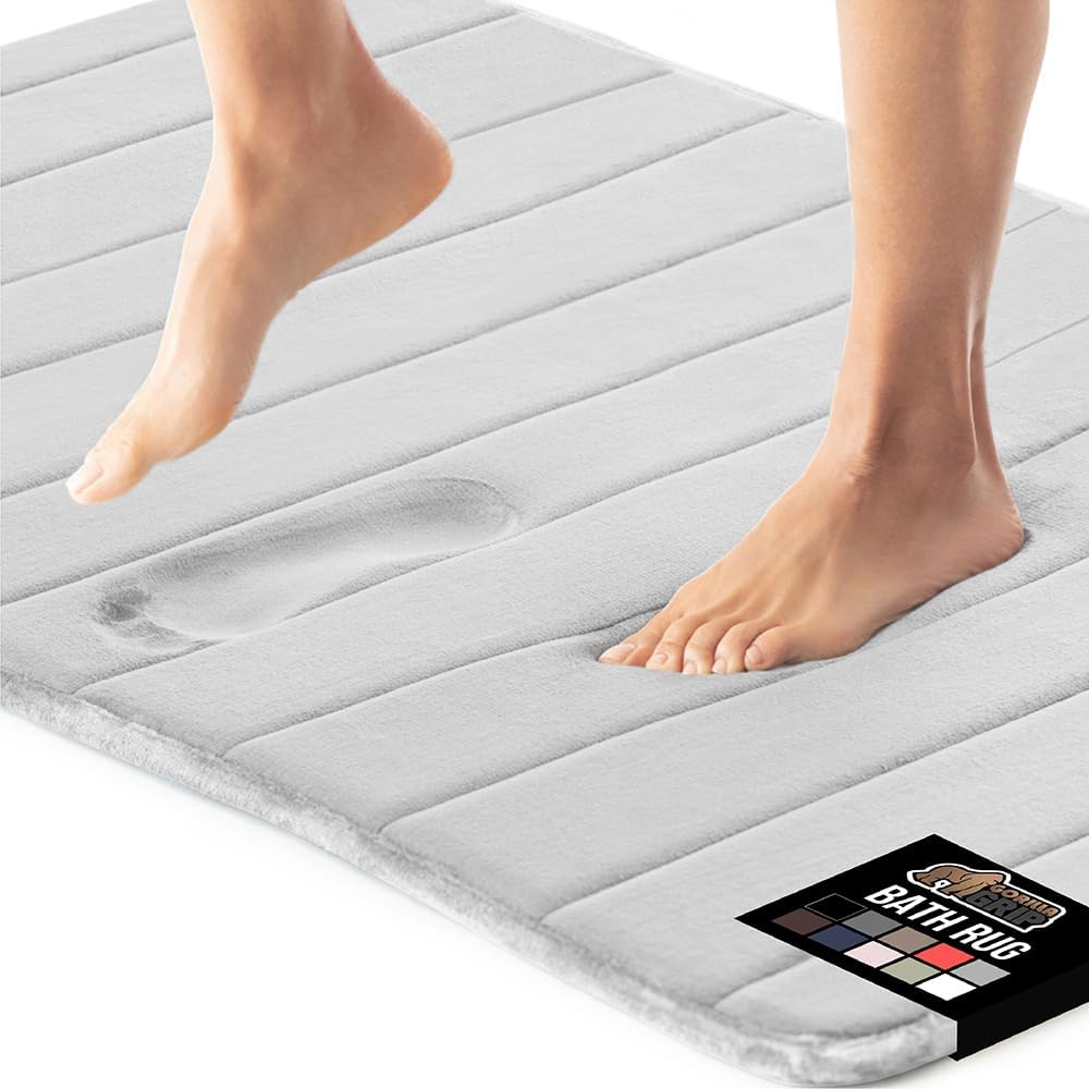GORILLA GRIP Memory Foam Bath Mat, Soft Absorbent US Designed Bathroom Rug, Gripping Dots Machine Washable Bathmat, Cushioned Floor Mats, Shower Sink Rugs Room Décor Accessories, 30x20 Light Gray