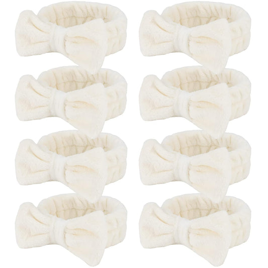Ondder Spa Headband for Washing Face 8 Pack Beige Skincare Headbands for Women Girls Terry Cloth Cute Bow Head Bands
