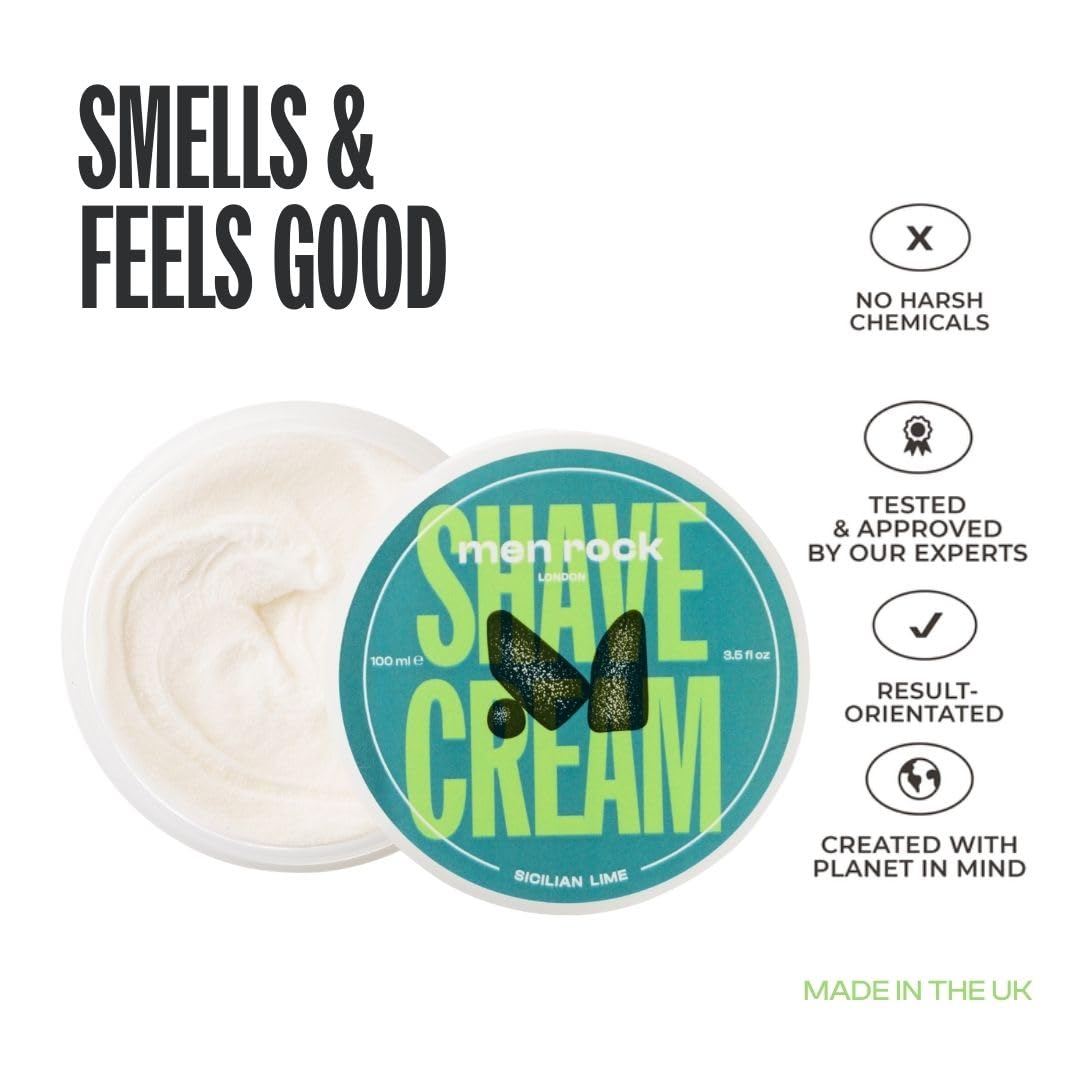 Men Rock Shave Cream - Sicilian Lime - Mens Shaving Cream - Moisturizing Shaving Foam for Men - Non-Drying Formula - Cruelty-Free - 3.5 oz