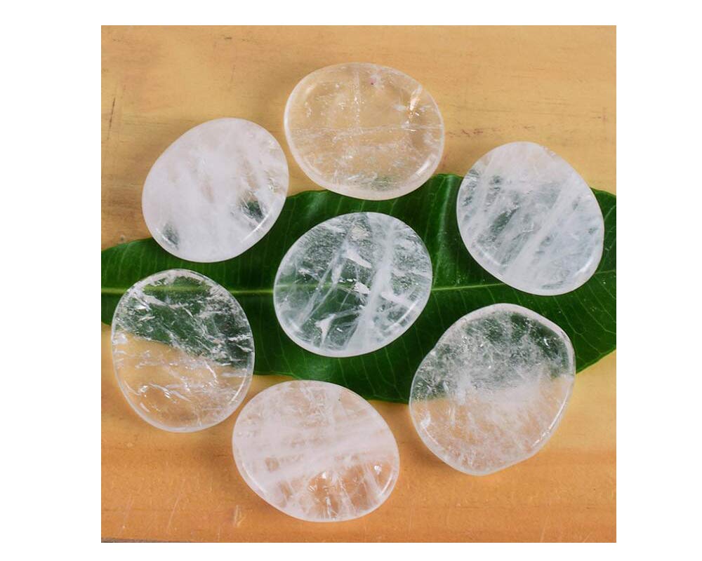 7 Pieces Natural Clear Quartz Massage Stones Set for professional or home spa (White Crystal)