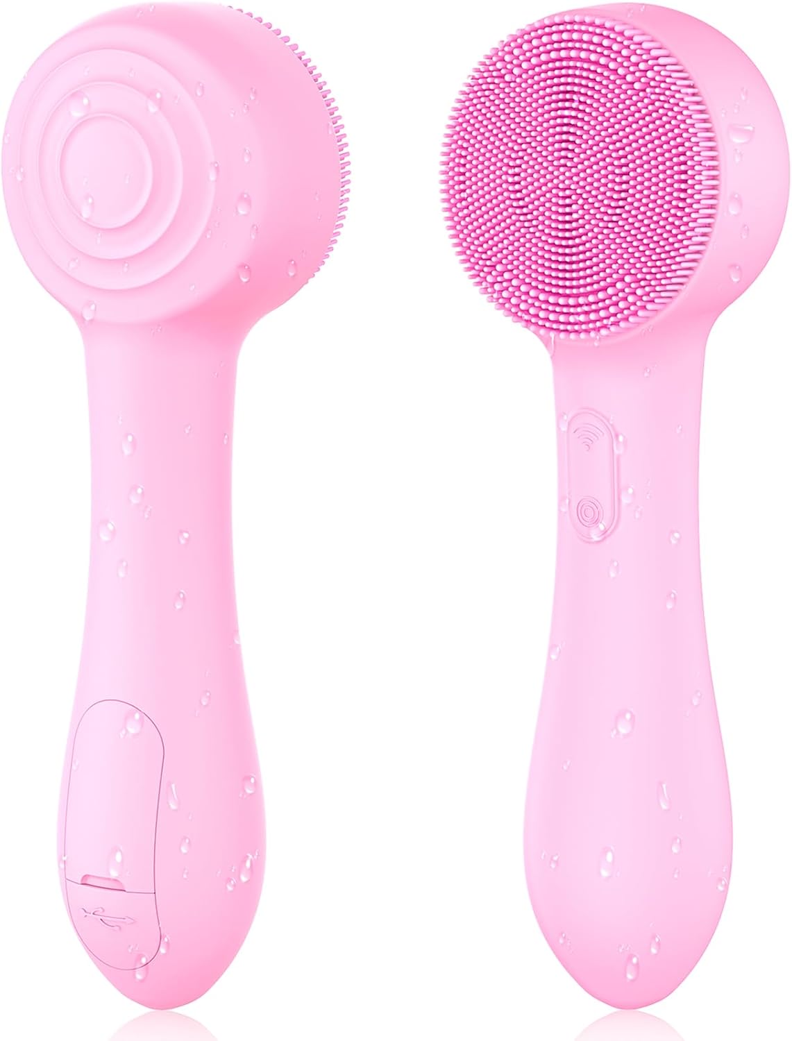Facial Cleansing Brush Silicone Face Scrubber Waterproof Rechargeable Exfoliator Massage Device for Men & Women, Deep Pore Cleansing, Exfoliating, Removing Blackhead Electric Face Scrub Brush (Pink)