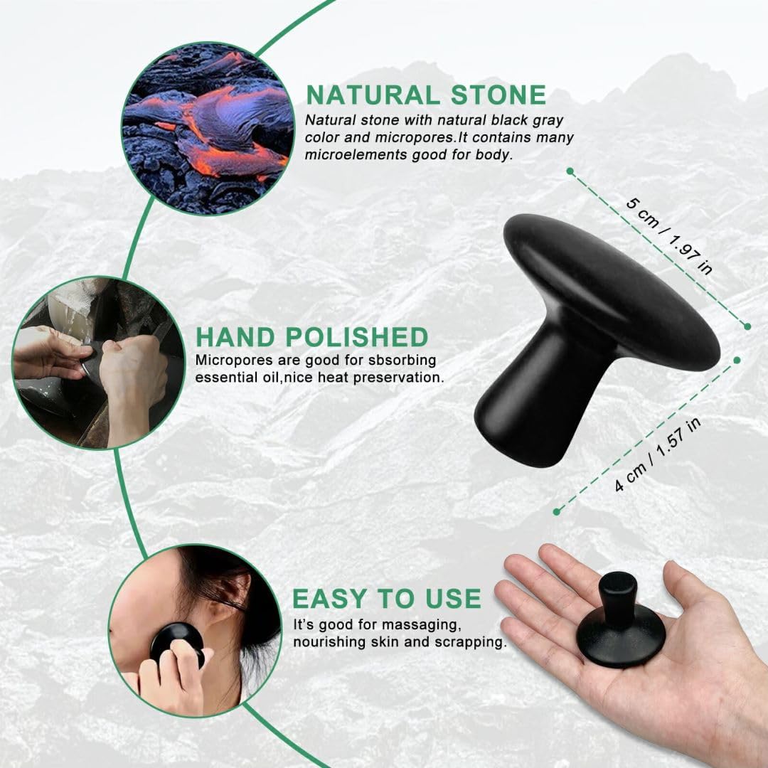 2 Pcs Mushroom Shaped Hot Stones Gua Sha Facial Tools Natural Basalt Stones Hot Rock Massage Tools for Body, Face, Home SPA, Relaxing