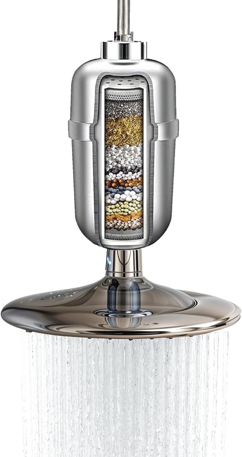 TYPHA ElementFlow 15-Stage Deep-Purifying Shower Filter – Advanced Chlorine Protection+ Reduces Dry, Itchy Skin, Dandruff & Eczema – Enhances Skin, Hair & Nail Health Silver