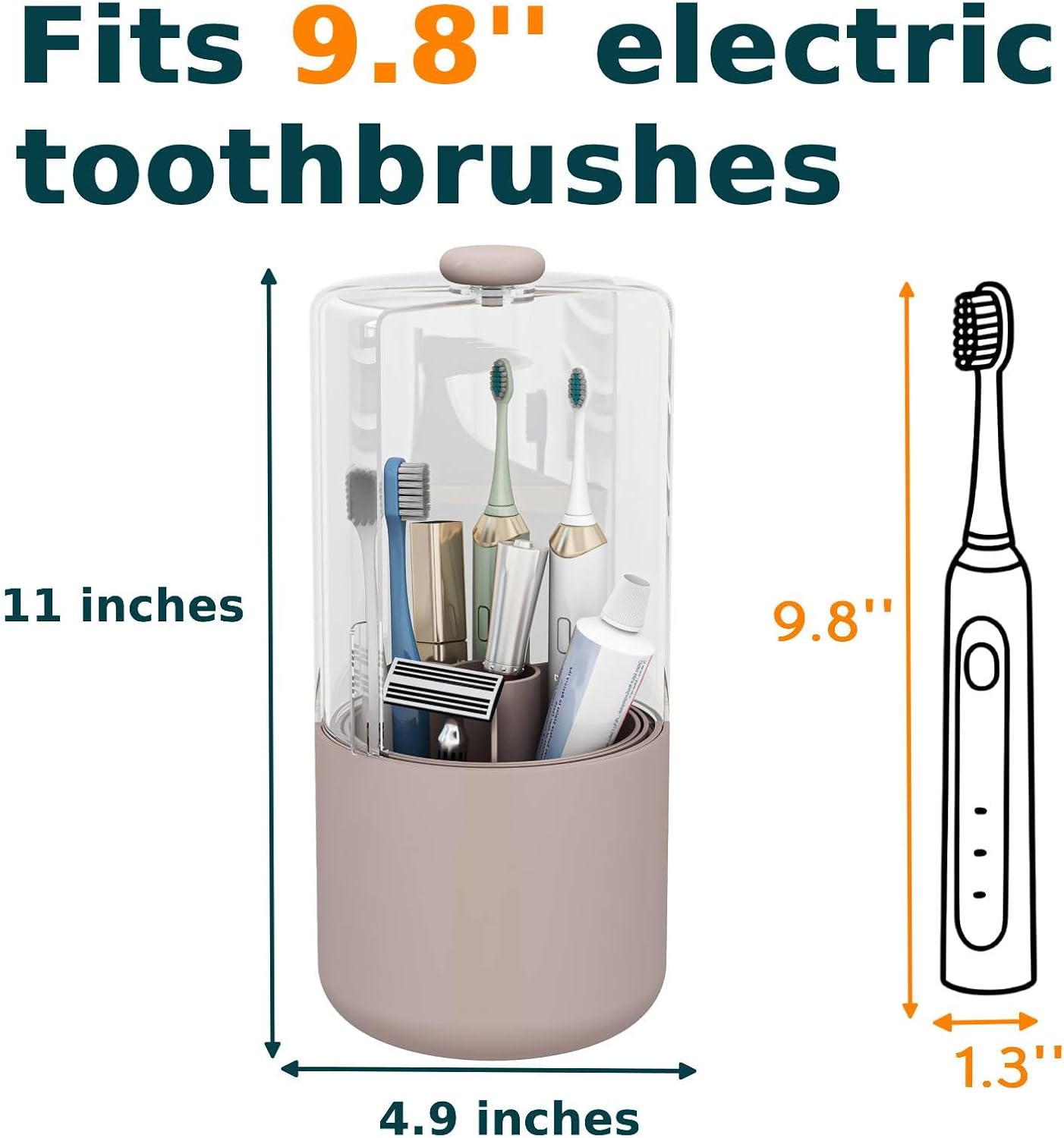 Toothbrush Holder with Cover 360 Rotating 4 Compartments Bathroom Toothpaste Electric Toothbrush Organizer, Pink