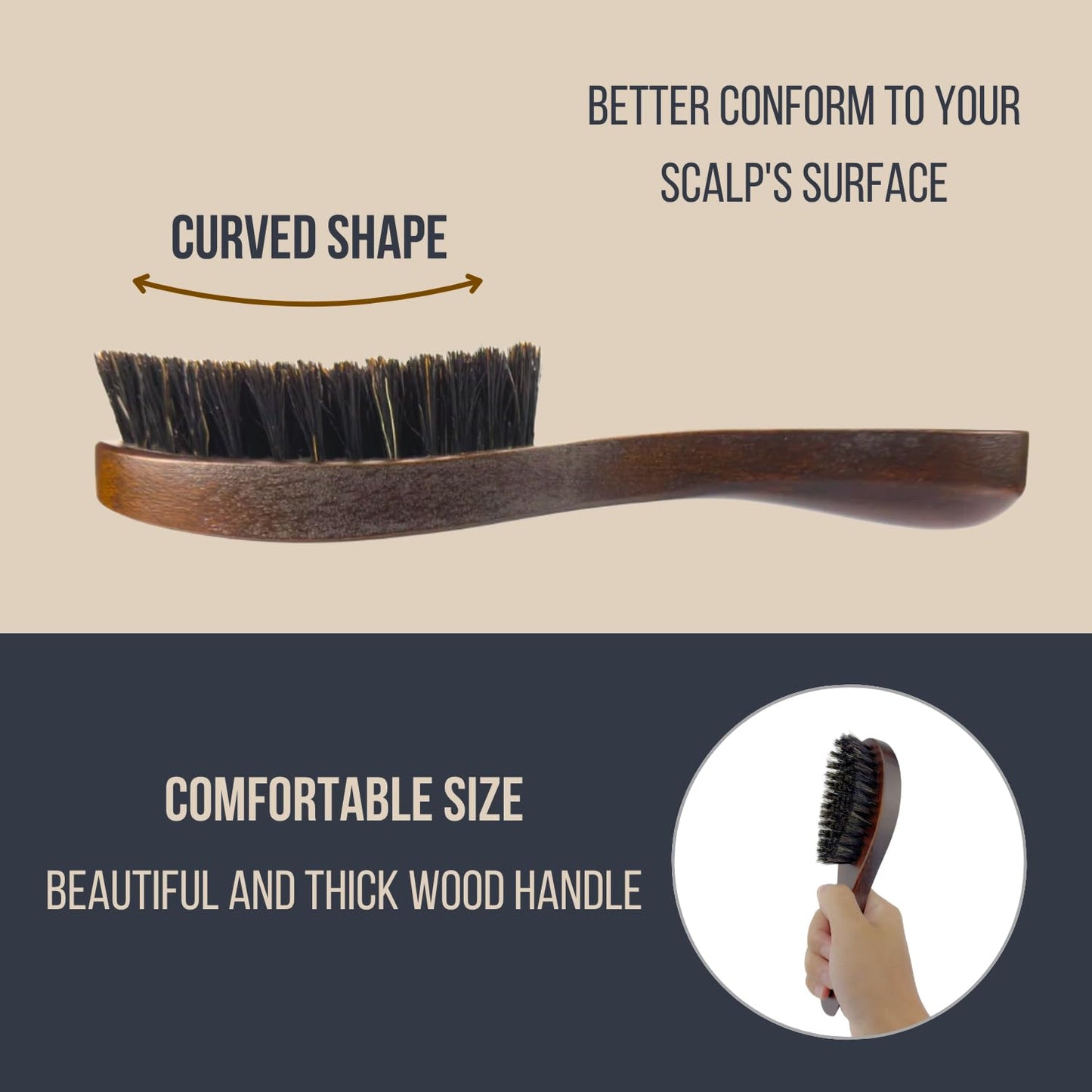 Boar Bristle Hair Brush Set for Men- Wooden Beard & Wave Brush+Bamboo Fine Tooth and Wide Tooth Comb+Small Grooming Scissors for Eyebrow, Nose Hair, Mustache.