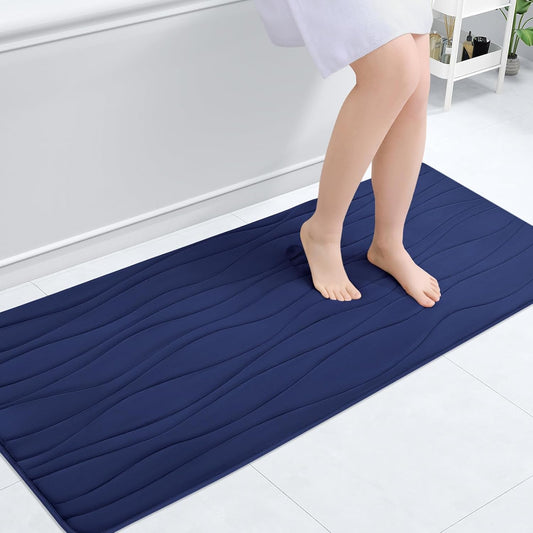 Buganda Memory Foam Bathroom Rug Mat 47x20, Extra Soft and Absorbent Bath Mats, Non-Slip and Machine Washable Bath Rugs for Bathroom Floor,Tub and Shower, Navy