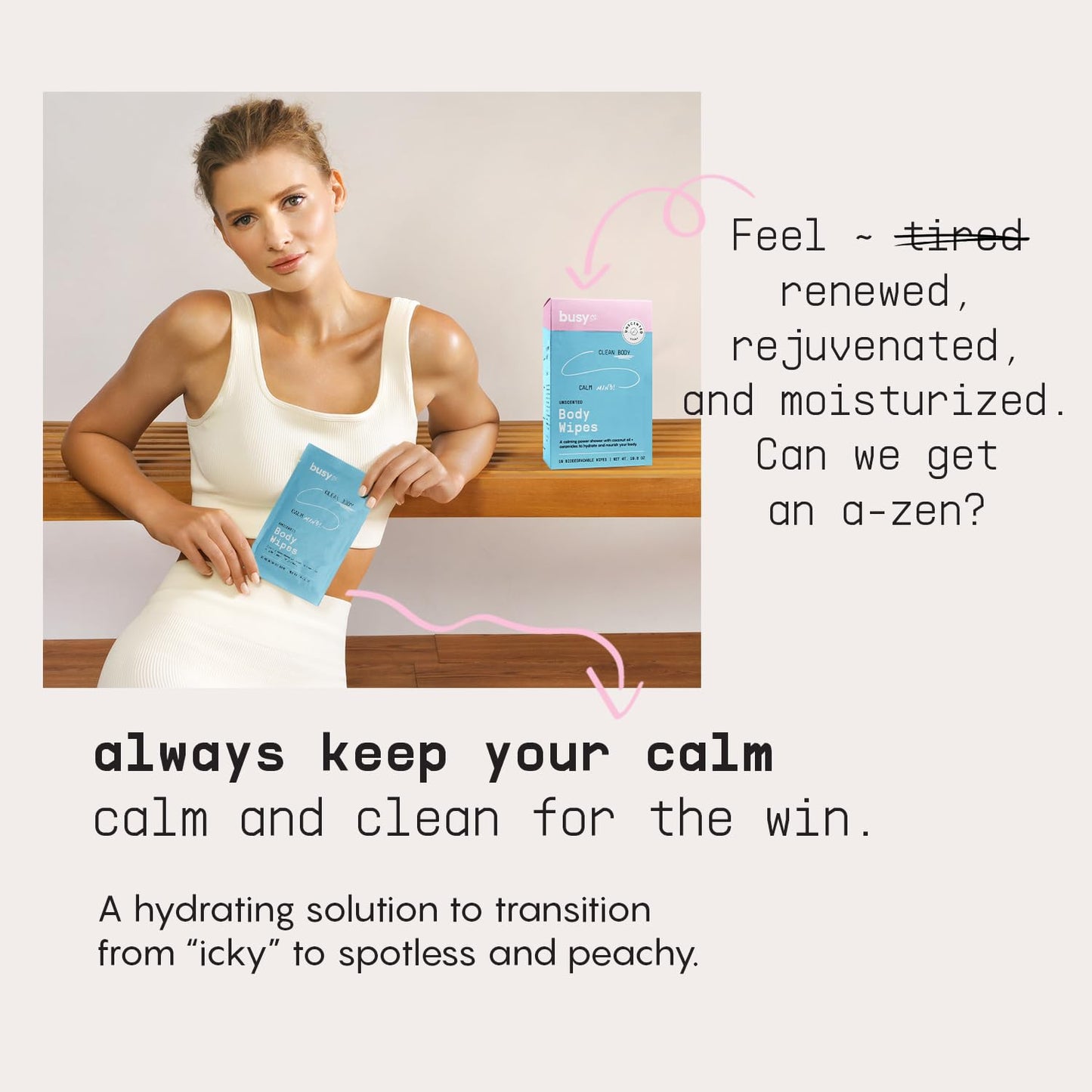 Calm Body Wipes for Women - Cleansing Large Wash Cloth - Extra Thick & Moist - Armpit Sweat Cloths for Body Odor - No Rinse, No Shower - Unscented - Ceramides & Coconut Oil