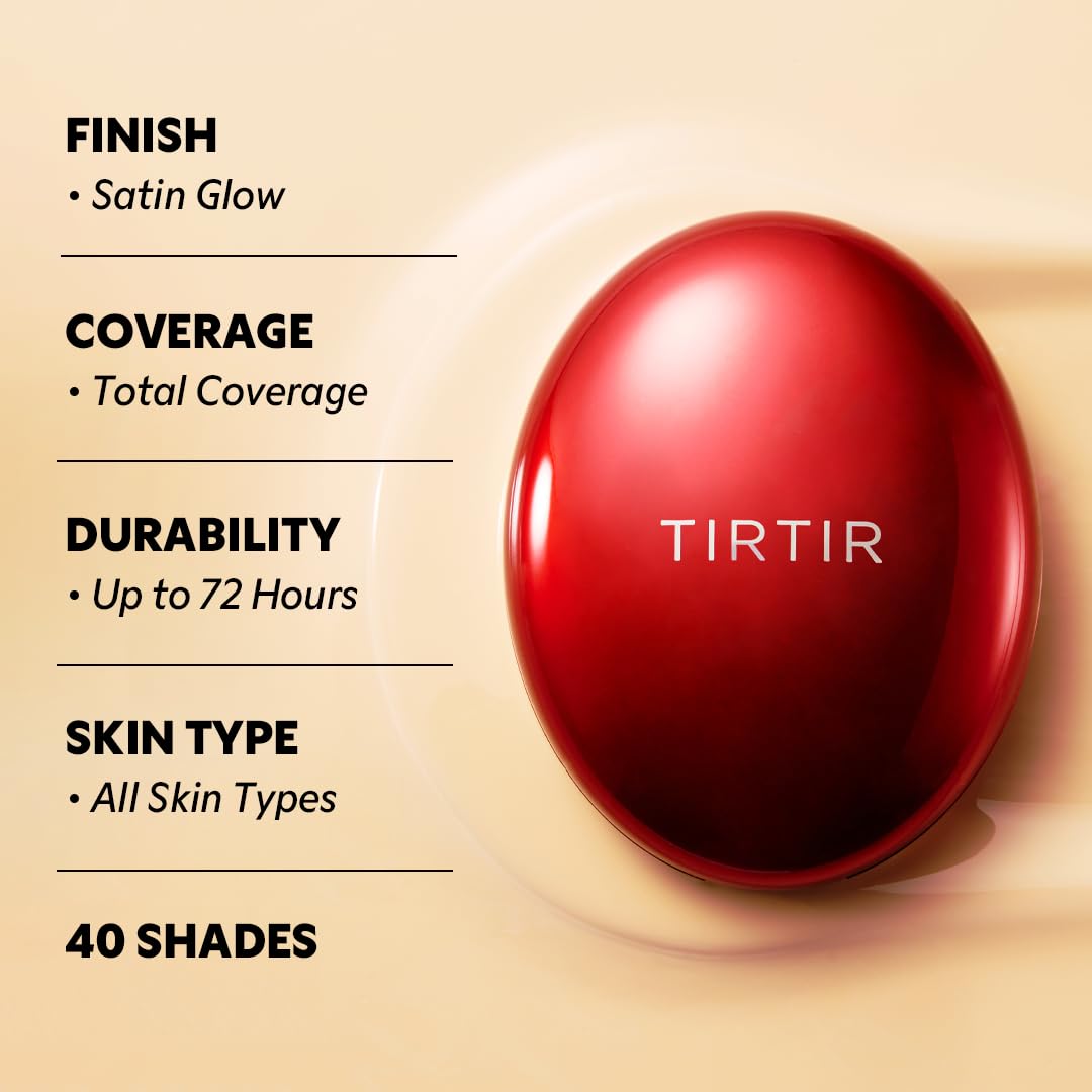 [*Mini Size*] TIRTIR Mask Fit Red Cushion Foundation | Full coverage, Weightless, Skin fit, Satin Glow Finish, Korean Makeup, beauty, Tattoo cover up, Buildable (#22C Peach Beige, 0.15 Fl Oz)