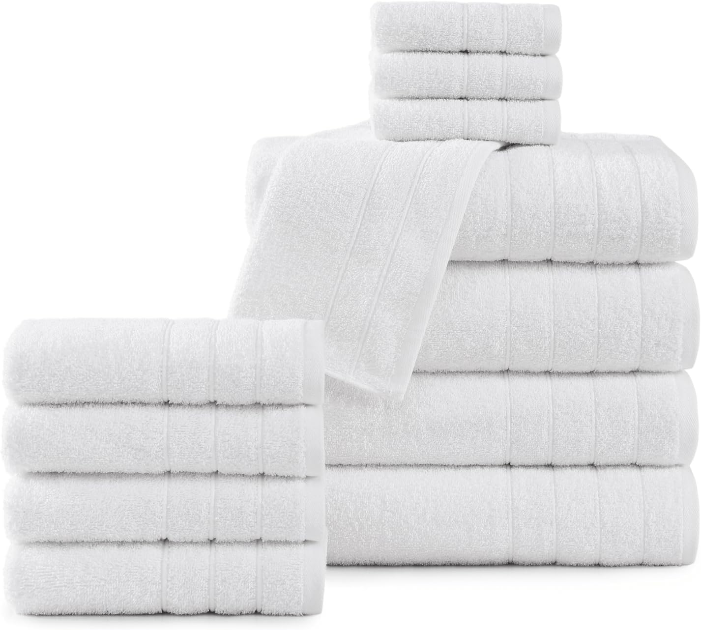 Casa Platino 100% Cotton Luxury Bathroom Towel Set - 12 Pcs - Super Soft, Fluffy & Highly Absorbent - 4 Large Bath Towels, 4 Washcloths, 4 Hand Towels - Complete Family Pack - White Bath Towel Set
