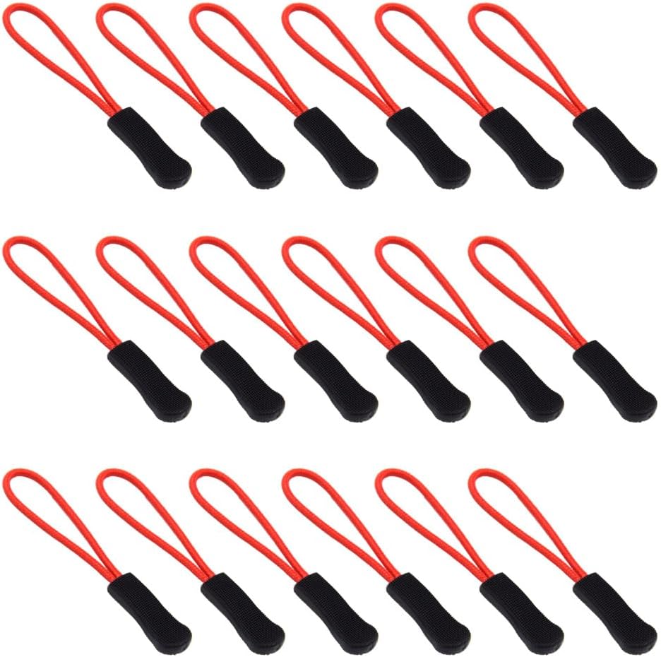 Ruidee 50 Pieces Zipper Pulls Zipper Tabs Zipper Pull Cord Extender Replacement Zipper Pulls for Backpacks, Jackets, Luggage, Purses, Handbags（Red Black）