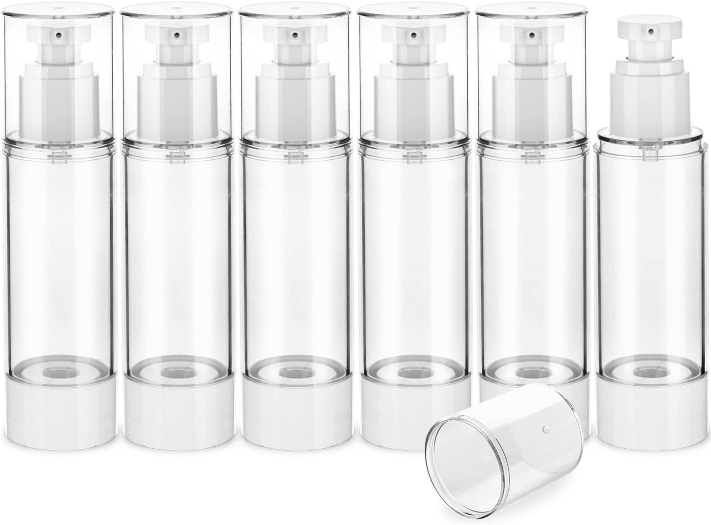 2.7OZ/80ML Clear Airless Pump Bottles, Lotion Dispenser Travel with Pump, Vacuum Plastic Travel Size Lotion Bottle for Foundation, Creams, Cosmetic(6 Pack)