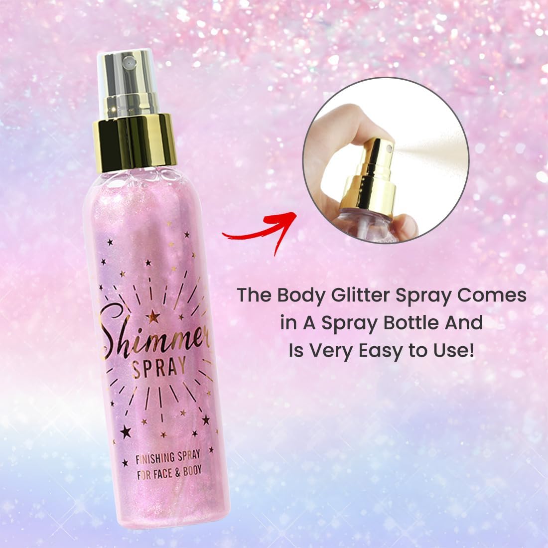 Glitter Spray for Hair and Body, Glitter Body Spray, Glitter Spray for Clothes, Quick-Drying Waterproofing Body Shimmer Suitable for Festival Rave 3.72fl Oz (Pink, 3.72 fl oz)