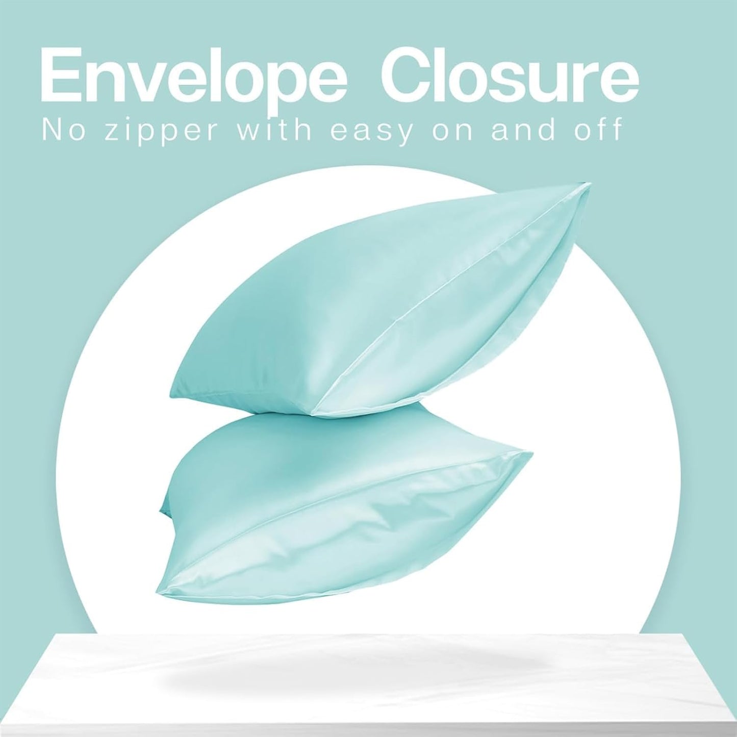 MR&HM Satin Pillowcase for Hair and Skin, Silk Satin Pillowcase 2 Pack, Standard Size Pillow Cases Set of 2, Silky Pillow Cover with Envelope Closure (20x26, Turquoise)