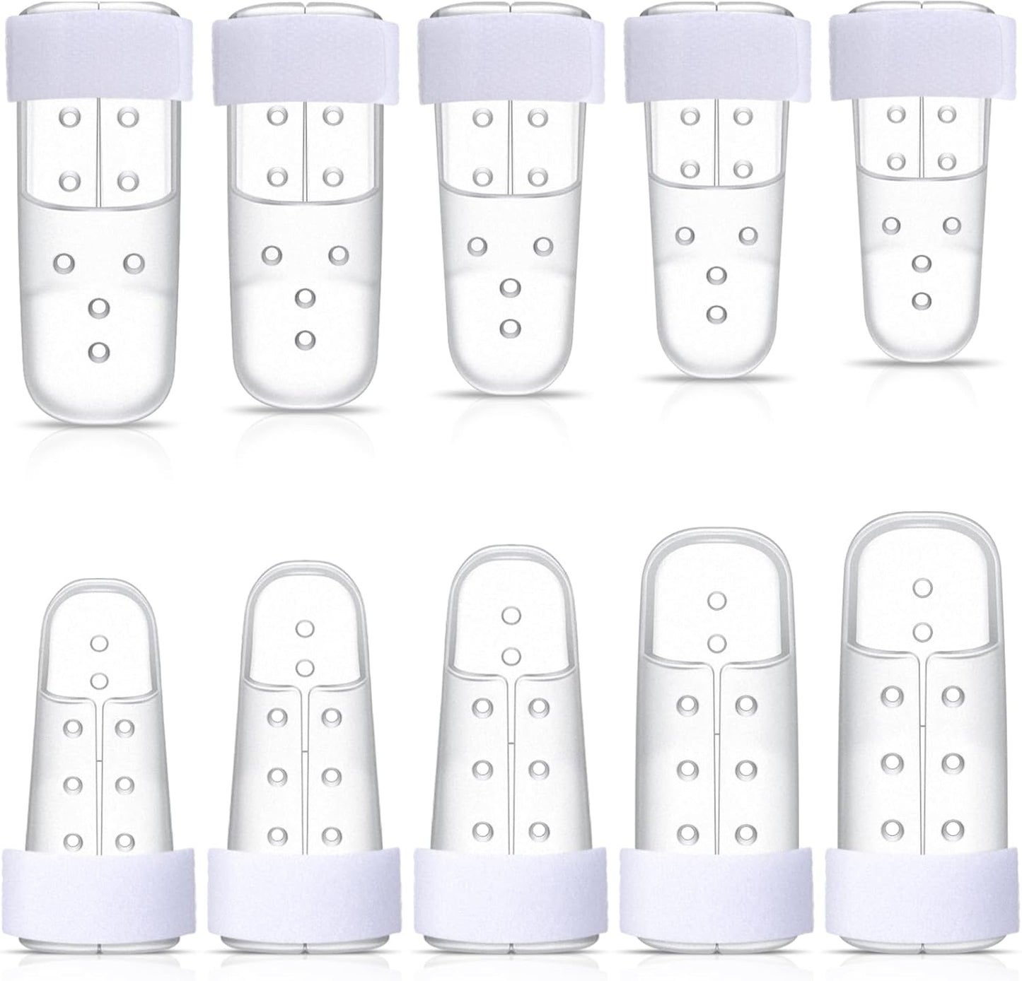 BBTO 10 Pcs Mallet Finger Splint, 5 Sizes Finger Support Brace Stabilizer Straightener Plastic Fingertip Protectors Arthritis Knuckle Immobilization for Thumb Pinky Middle Index Ring(Transparent)