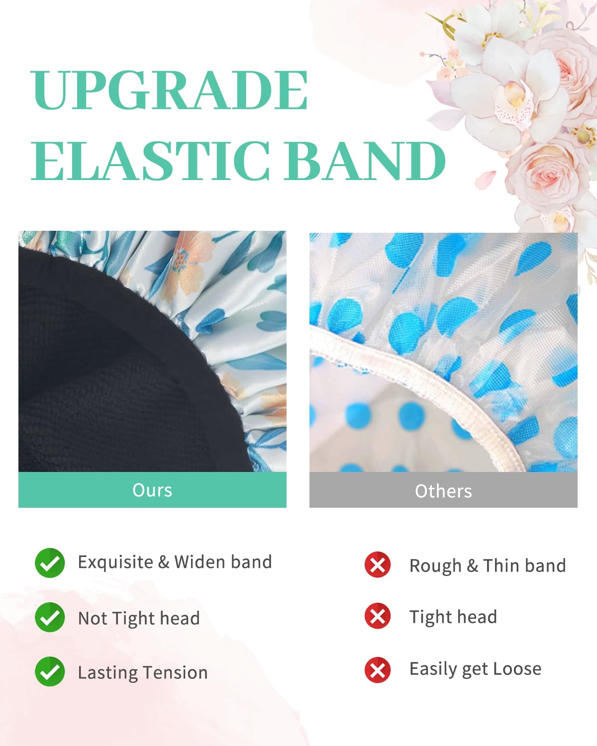 Shower Caps, Terry lined Reusable shower cap Waterproof Large Shower Cap for Women, Triple Layer Shower Caps for Long Thick Hair