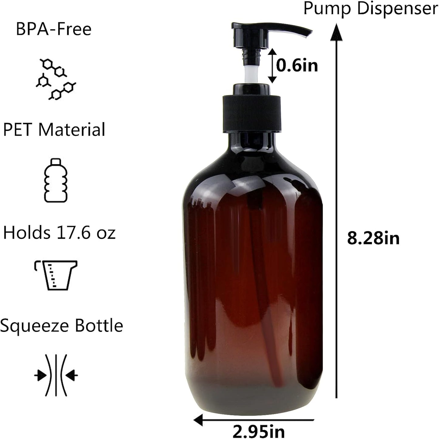 Empty Plastic Bottles with Pump Dispenser and Labels Included, Refillable Travel Containers for Hand sanitizer Shampoo Lotion, etc - BPA/Paraben Free, 500ml/16.9oz (Amber, 3 Pack)