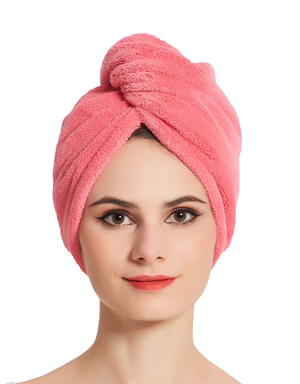 HOPESHINE Women's Soft Shower Hair Towel Twist Hair Turban Wrap Drying Cap Great Gift for Women (Rose Red 3-Pack)