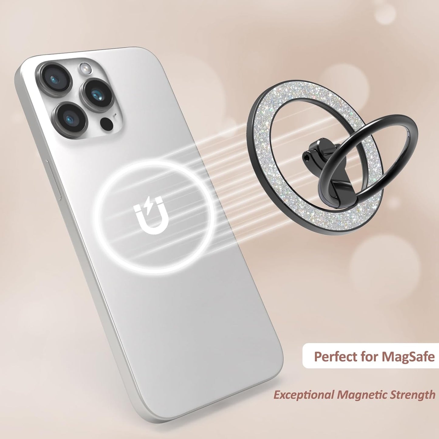 for MagSafe Phone Grip Stand, Magnetic Phone Ring Holder for MagSafe, Magnetic Ring Holder for iPhone. (Glitter Black)