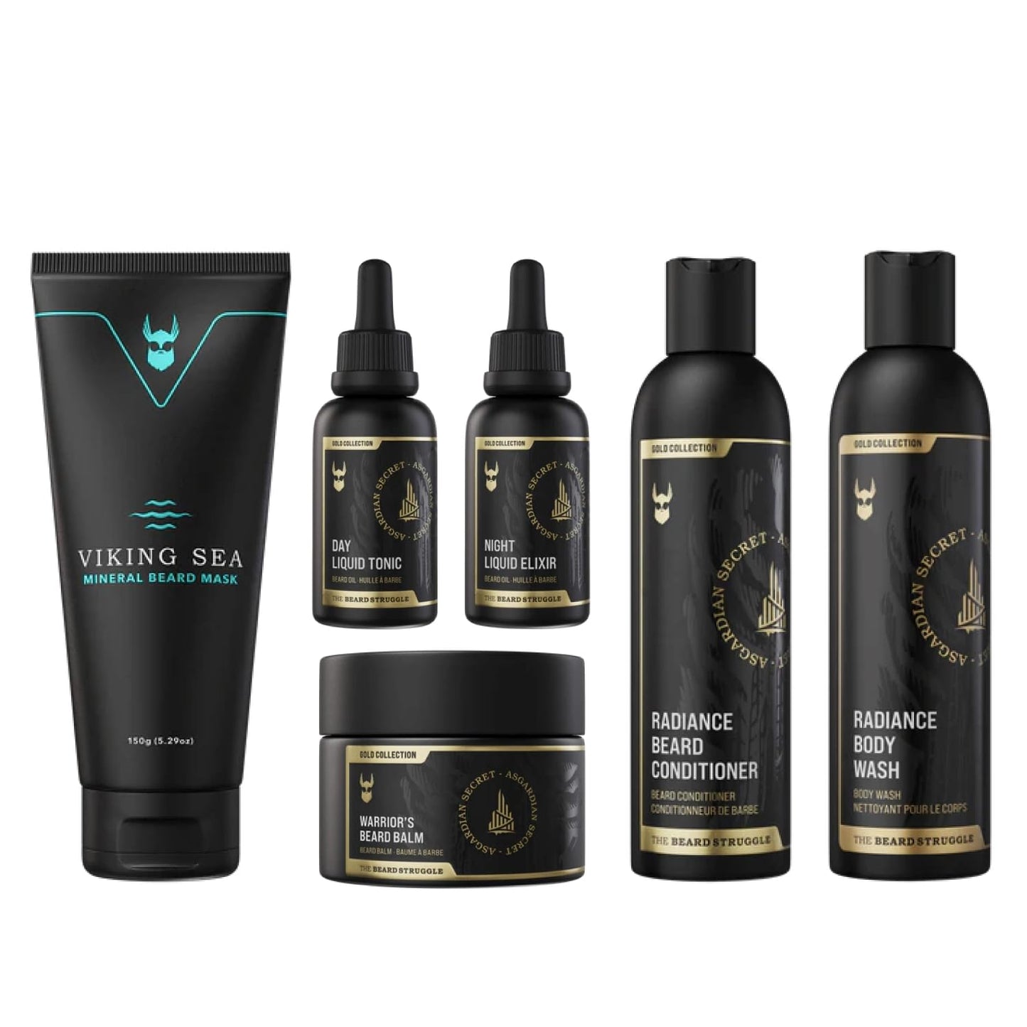 The Complete Beard Growth Kit by Beard Struggle - Mens Grooming Kit with Balm, Mask, Conditioner, Wash & Oils - Asgardian Secret, Gold Collection