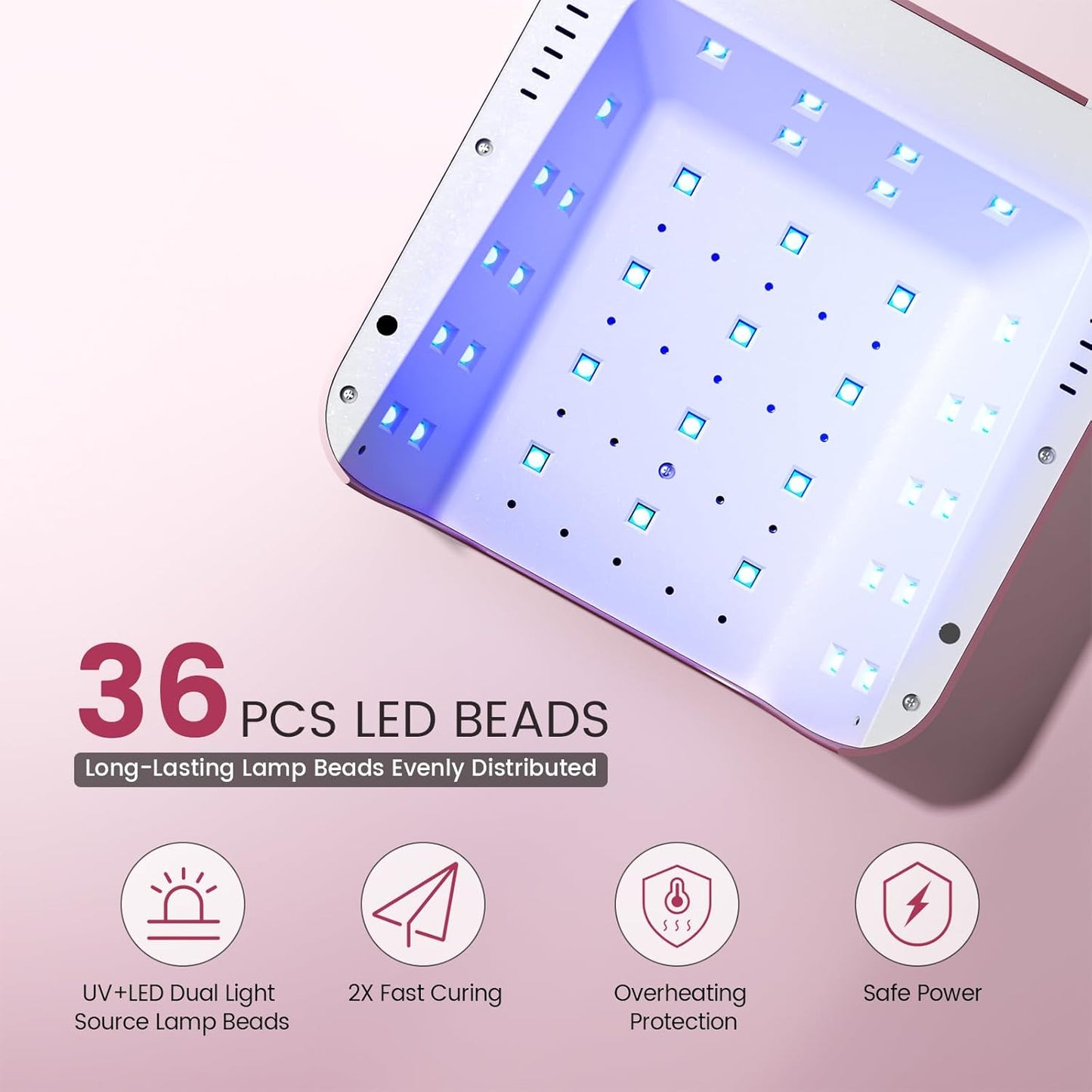 Lavinda 48W UV Nail Lamp, Rechargeable Cordless UV Light for Gel Nails LED Nail Dryer with Auto Sensor, 4 Timer Settings & LCD Display, Fast Curing Light All Gel Polish for Home&Salon (Rose Gold X7)