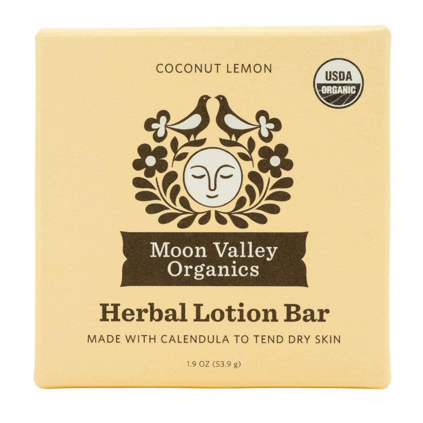 Moon Valley Organics Herbal Lotion Bar in Coconut Lemon, Moon Melt Bar, Calendula and Comfrey, Beeswax, Heal and Restore Chapped Skin, Soothing