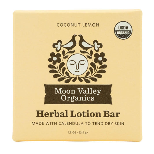 Moon Valley Organics Herbal Lotion Bar in Coconut Lemon, Moon Melt Bar, Calendula and Comfrey, Beeswax, Heal and Restore Chapped Skin, Soothing