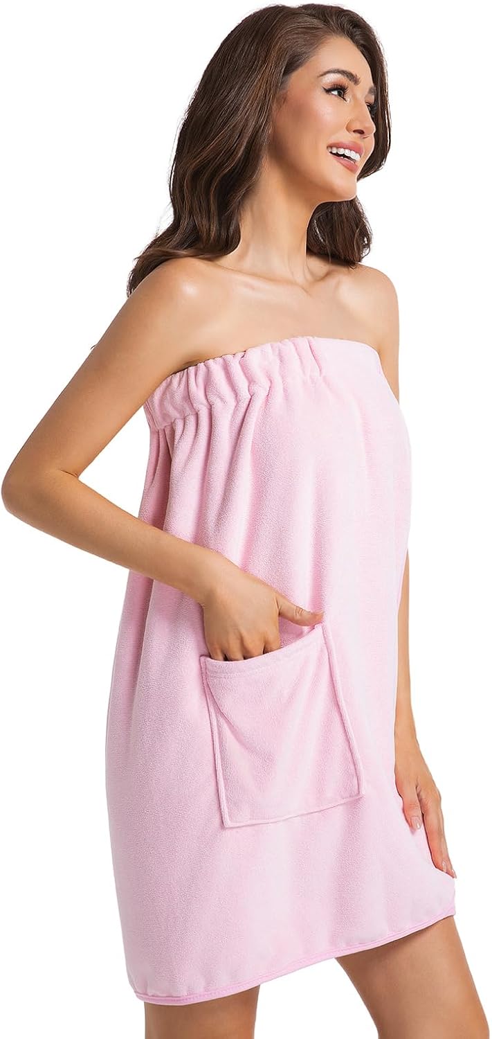 Womens Towel Wrap Bath Robe Lightweight Spa Body Wrap Shower Adjustable Snap Closure Bathrobe