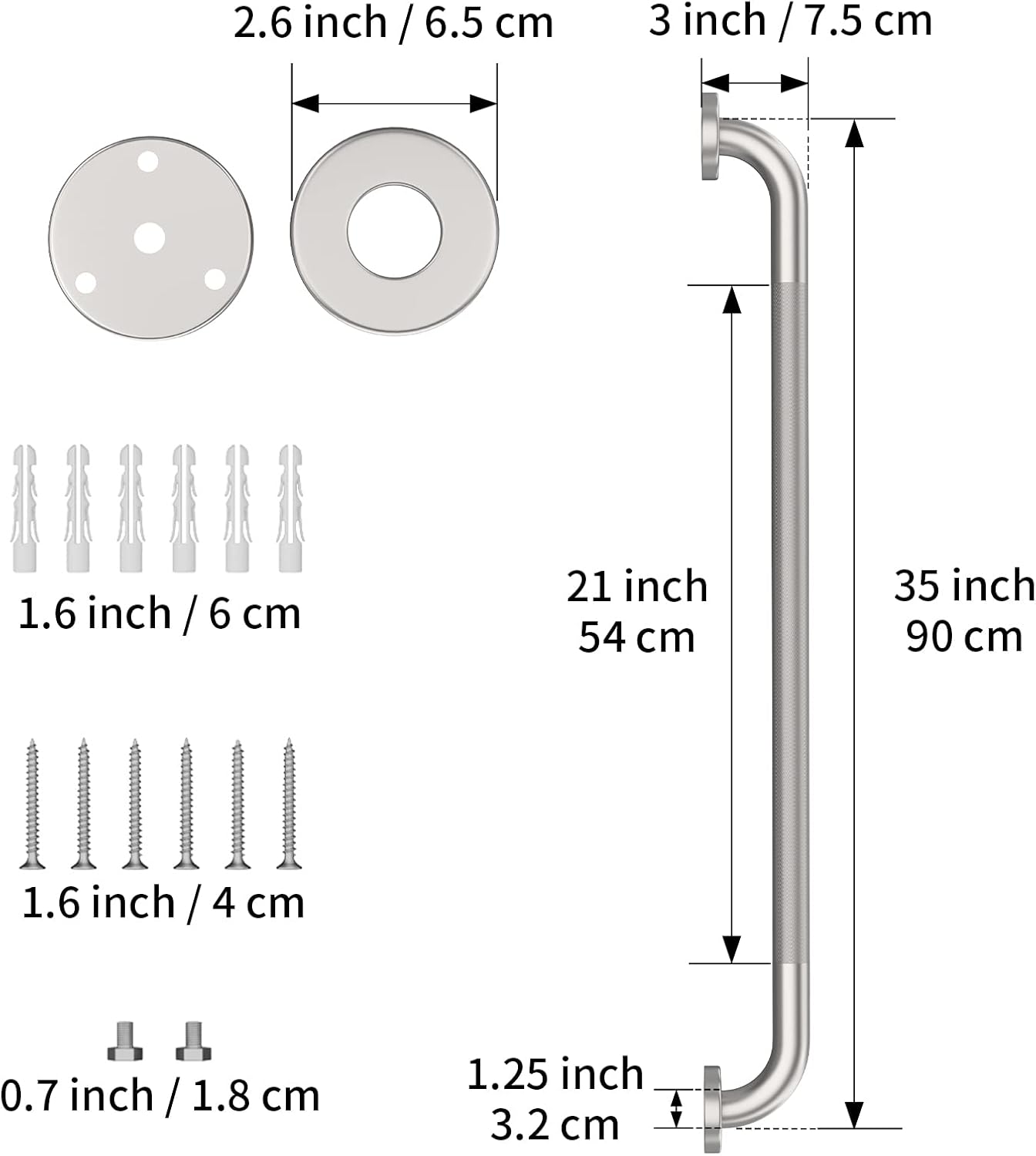 36 Inch Anti Slip Shower Grab Bar, Munzong 2 Pack Brushed Nickel Bathroom Grab Bar, Knurled Bathroom Balance Bar,Safety Hand Rail Support Handicap Elderly Injury Senior Assist Bath Handle