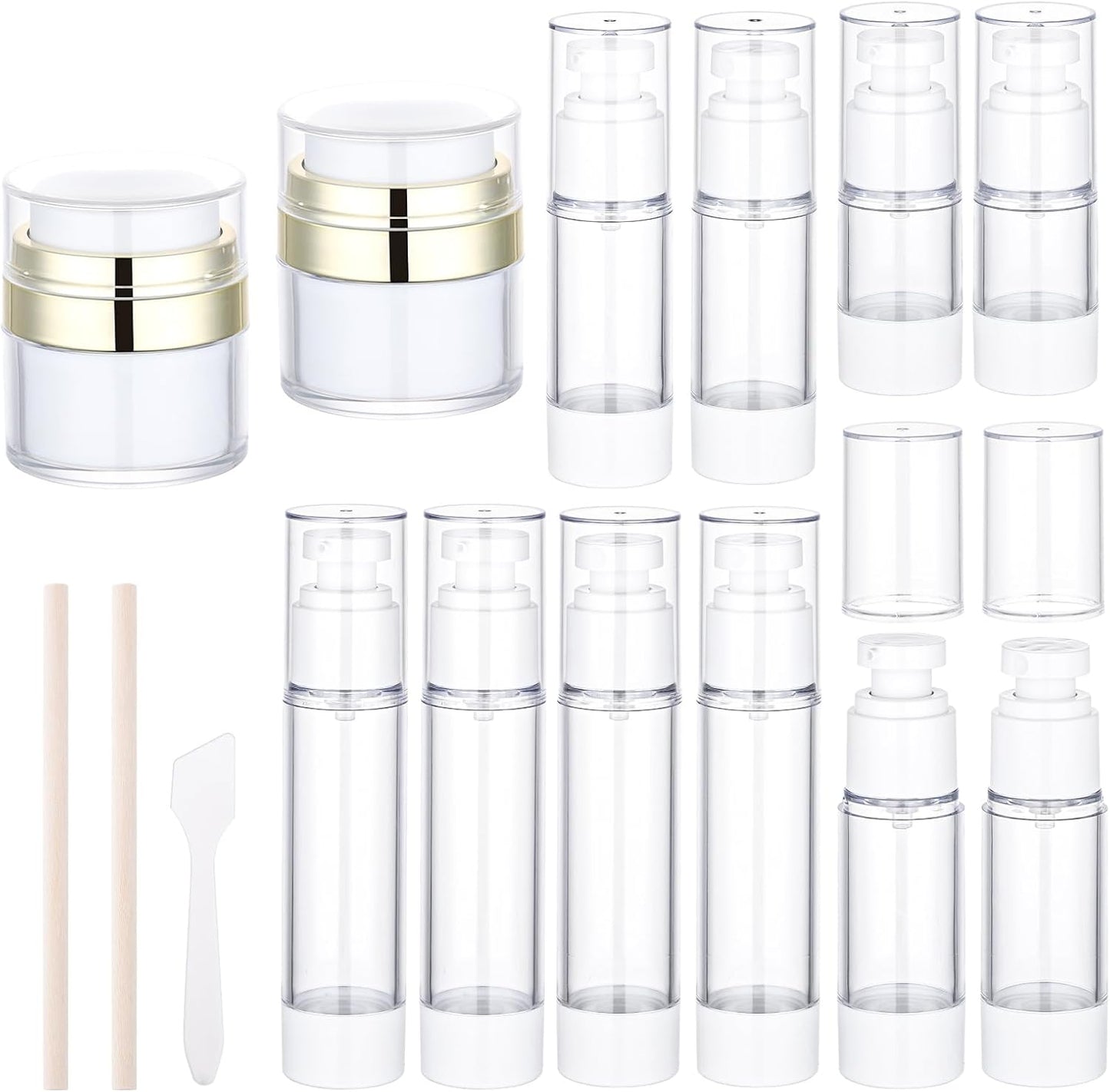 Segbeauty 12pcs Empty Airless Pump Bottles Travel Set, Golden Airless Pump Jar for Face Cream Moisturizer, Refillable Vacuum Lotion Dispenser, Vacuum Fine Mist Atomizer Hair Sprayer 0.5oz 1oz 1.7oz