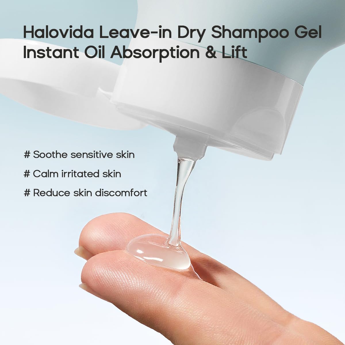 HALOVIDA Leave-in Dry Shampoo Gel, Instant Oil Absorption & Volume, Light Texture Transparency, Non-Aerosol, Safe & Clean with Natural Ingredients, 2.82 oz