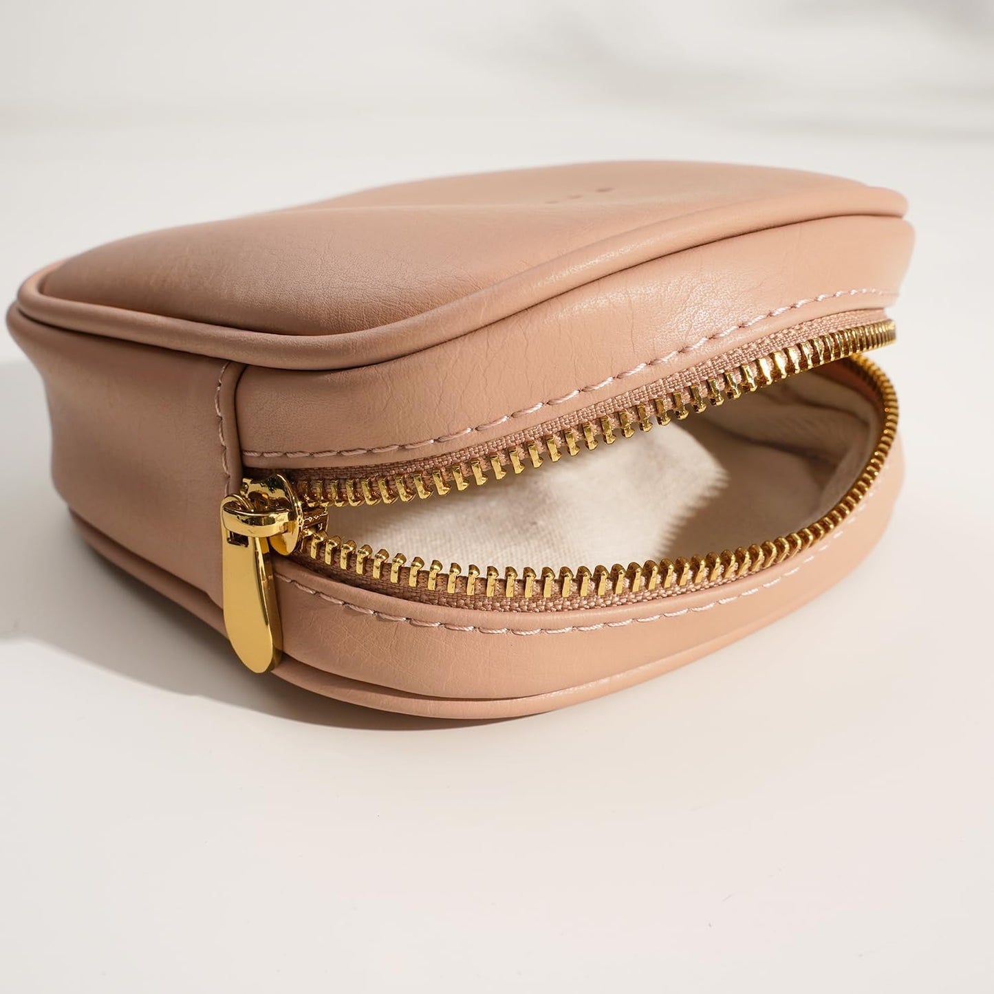 Leather Cosmetic Bag for Women Small Zipper Makeup Bag for Purse Waterproof Travel Makeup Organizer Charger Storage Pouch Color Pink