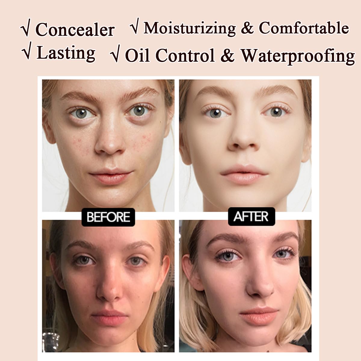 Air Cushion CC Cream Mushroom Head Foundation,BB Cream Makeup Foundation,Moisturizing Concealer,Long Lasting Full Coverage Waterproof,Even Skin Tone for All Skin Types (6# Dark Bronze, 20g)