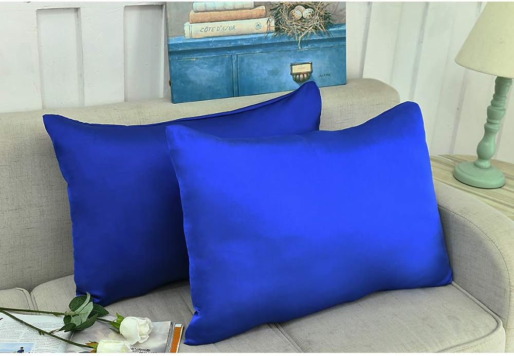 100% Mulberry Silk Pillowcases Set of 2 for Hair and Skin and Super Soft and Breathable Queen Size Nature Silk Pillowcases (Queen, Royal Blue)