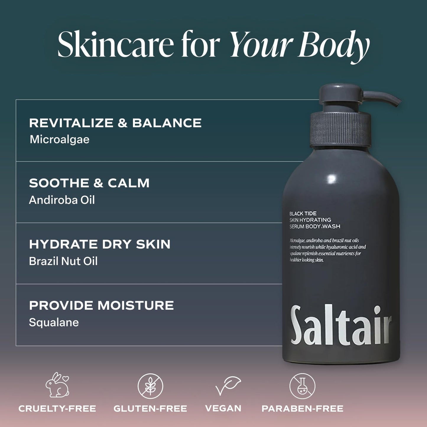 Saltair Body Wash, For Him Scents 2-Pack. Moisturizing Body Cleanser with Monoi Oil and Cupuacu Butter. Luxury Shower Gel for Women and Men. Vegan, Cruelty-Free, Paraben-Free. 2x 17oz Pump Bottles