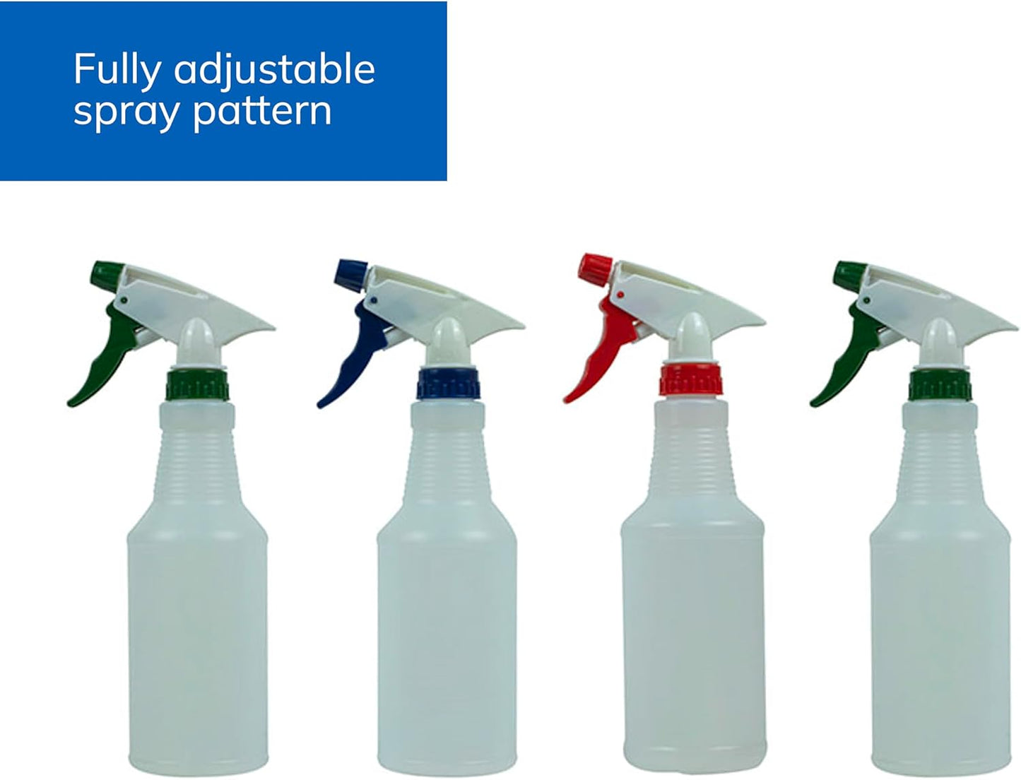 16oz Spray Bottle, 4 Pack – Adjustable Nozzle, Durable Plastic, All-Purpose Cleaning, Gardening & Auto Detailing, Made in USA