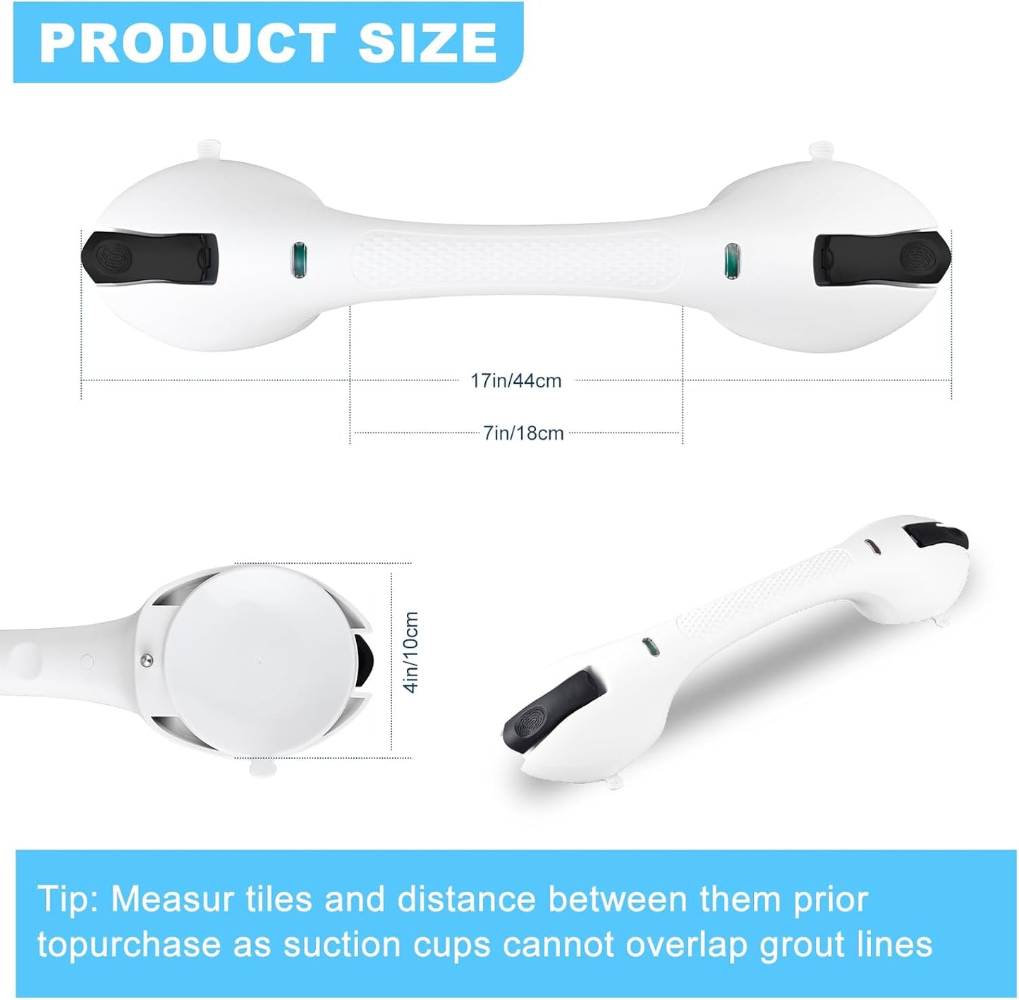 Suction Grab Bars for Bathtubs and Showers, Heavy Duty Shower Handle Removable Shower Handrails for Kids, Bathroom Safety Grip Waterproof(White)