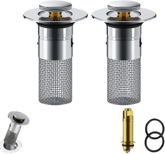 Conceptan Drain Stopper, Bathroom Sink Stopper Hair Catcher, Sink Plug Hair Trap, Bathtub Drain Stopper, Universal Pop up Stainless Steel Floor Drains Filter, Fits Bathroom, Laundry Sink Drains (2pcs)