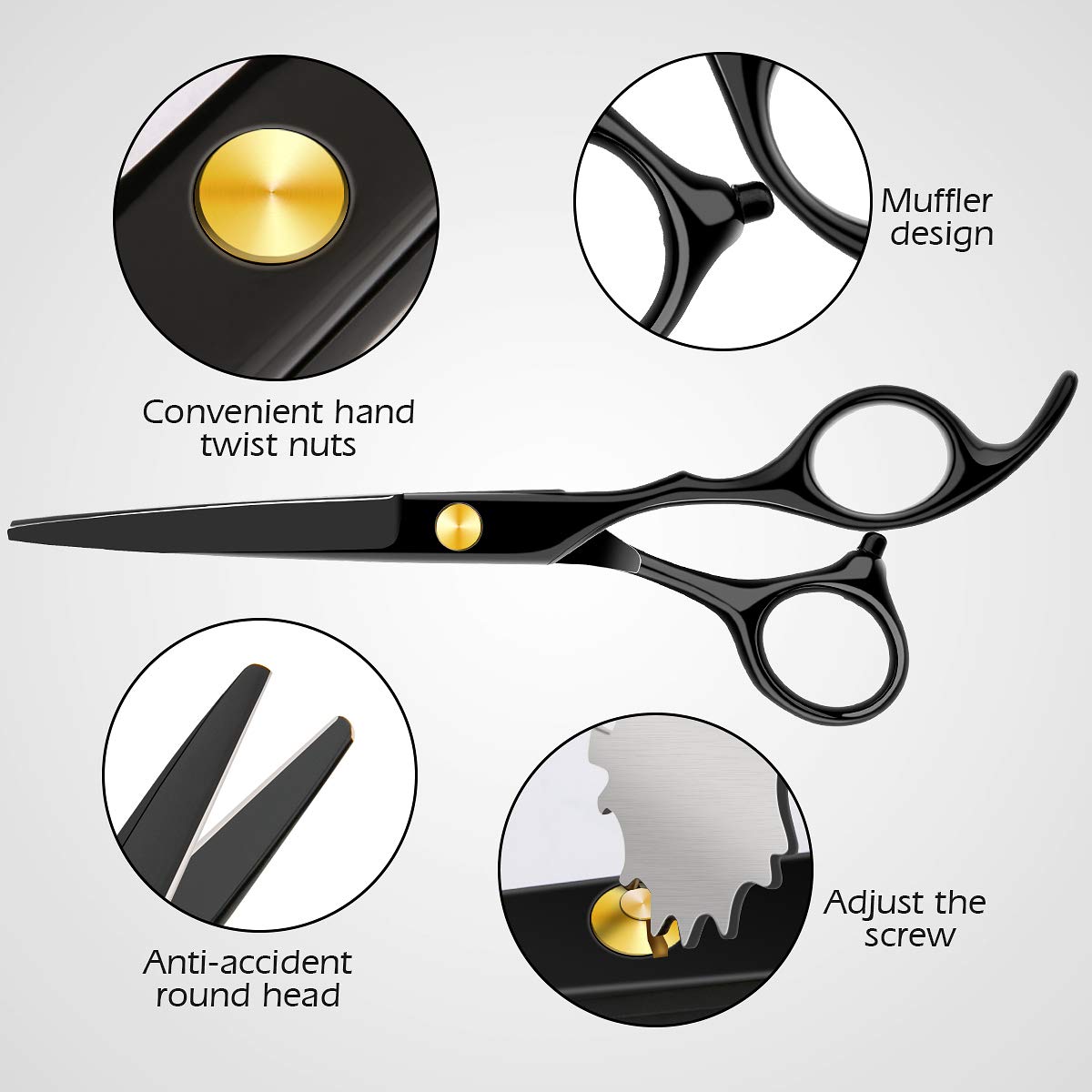 Professional Home Hair Cutting Kit Home Haircutting Scissors Barber Salon Home Thinning Shears Kit with Comb Case for Men Women Black