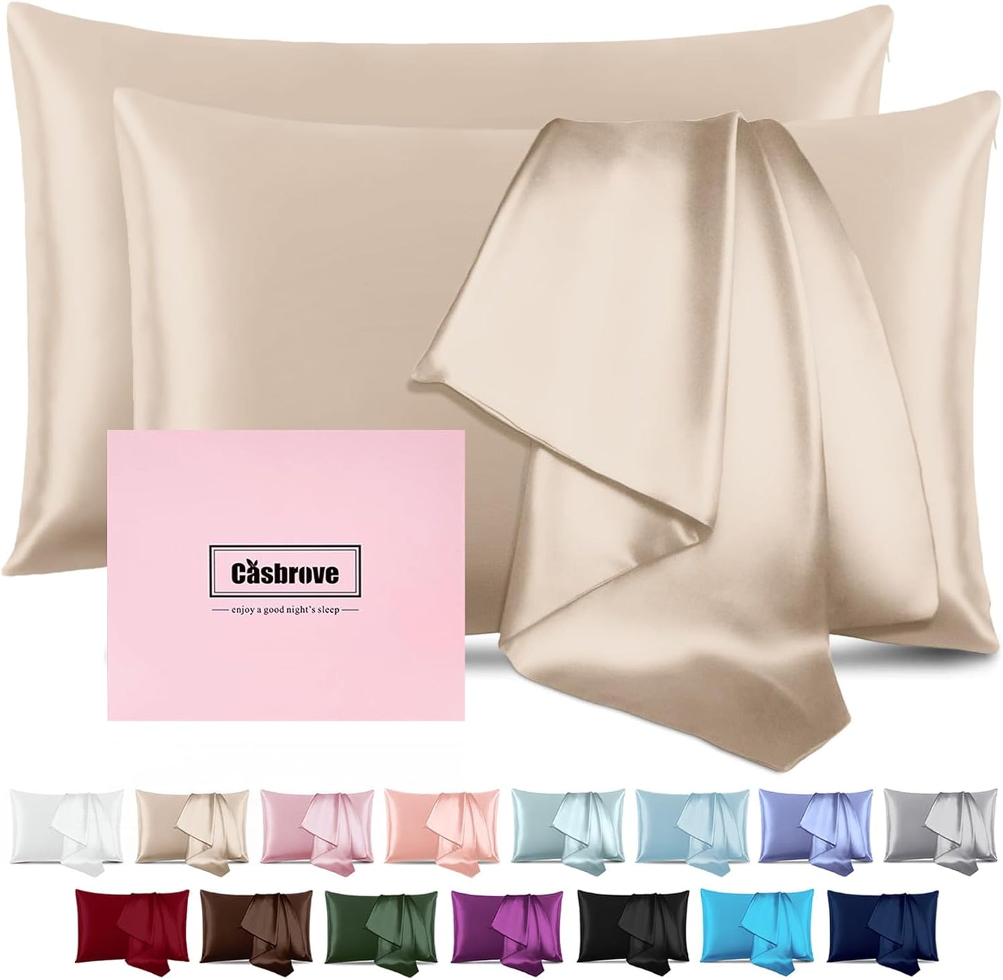 Silk Pillow Cases 2 Pack Mulberry Silk Pillow Cases Soft Breathable Both Sided Natural Silk Pillowcase with Zipper Beauty Sleep Silk Pillow Cases for Gift(King,Champagne)