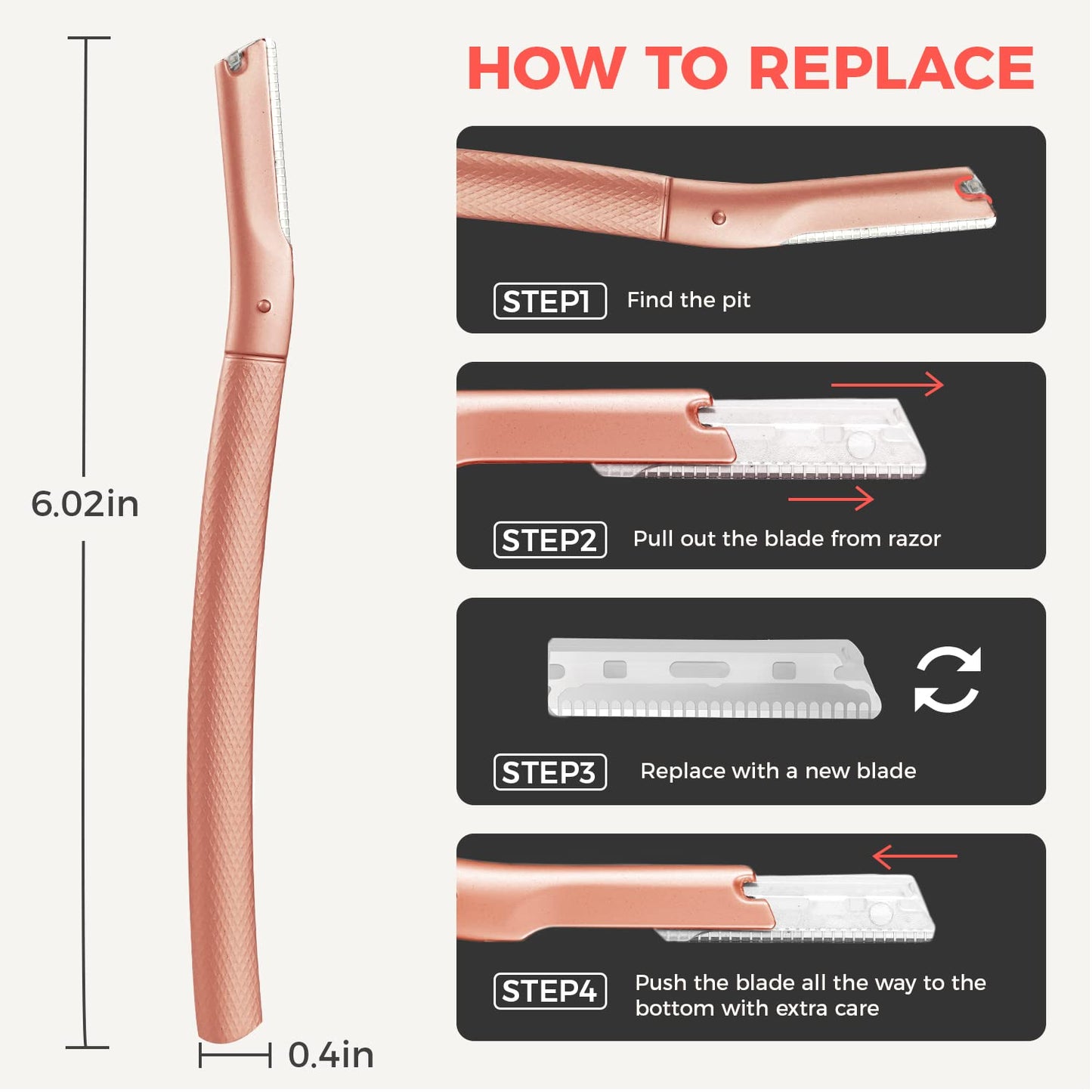 ZOMCHI Eyebrow Razor, Face Razors for Women&Men, Eyebrow Trimmer Shaper with Precision Cover,Facial Shaver with 6 Blades (Rose Gold)