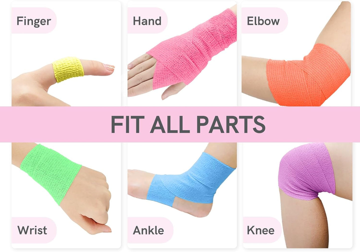 FriCARE Self Adhesive Bandage Wrap, Medical Tape in First Aid Kit, Cohesive Bandages for Wounds Sport Vet, 2 Inches X 5 Yards 6 Rolls, Fluorescent Color