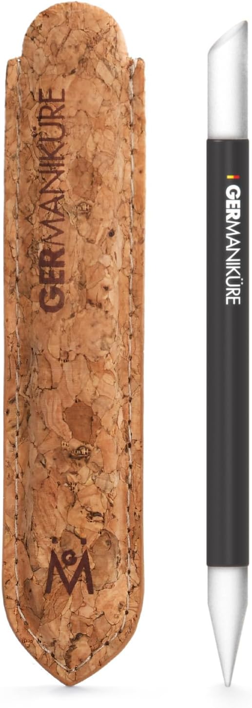 GERMANIKURE Black Glass Cuticle Stick in Cork Sleeve - Ethically Made in Czech Republic - Cuticle Pusher & Remover, Callous & Dry Skin Fingertip File, Nail Shaper