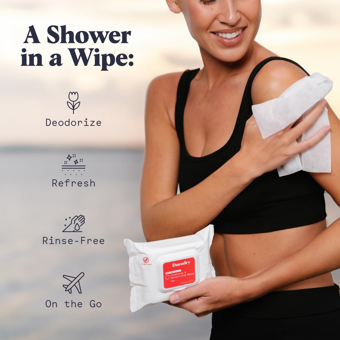 Whole-Body Deodorant Wipes for Men & Women- Body Wipes for Sweat & Odor Control, Use for On-the-Go Cleansing, Gym Sessions, Travel, or Rinse-Free Shower Alternative - Aqua Scent, Pack of 1
